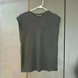 ZARA Women's Black Boxy Classic Top Wide Ribbed Hem Trendy‎ Chic Size S Small